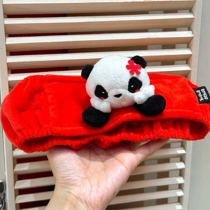 Face Wash Headband With a 3D Panda Doll