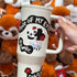 cute white car cup with handle and plush charm——Panda Hua Hua pattern