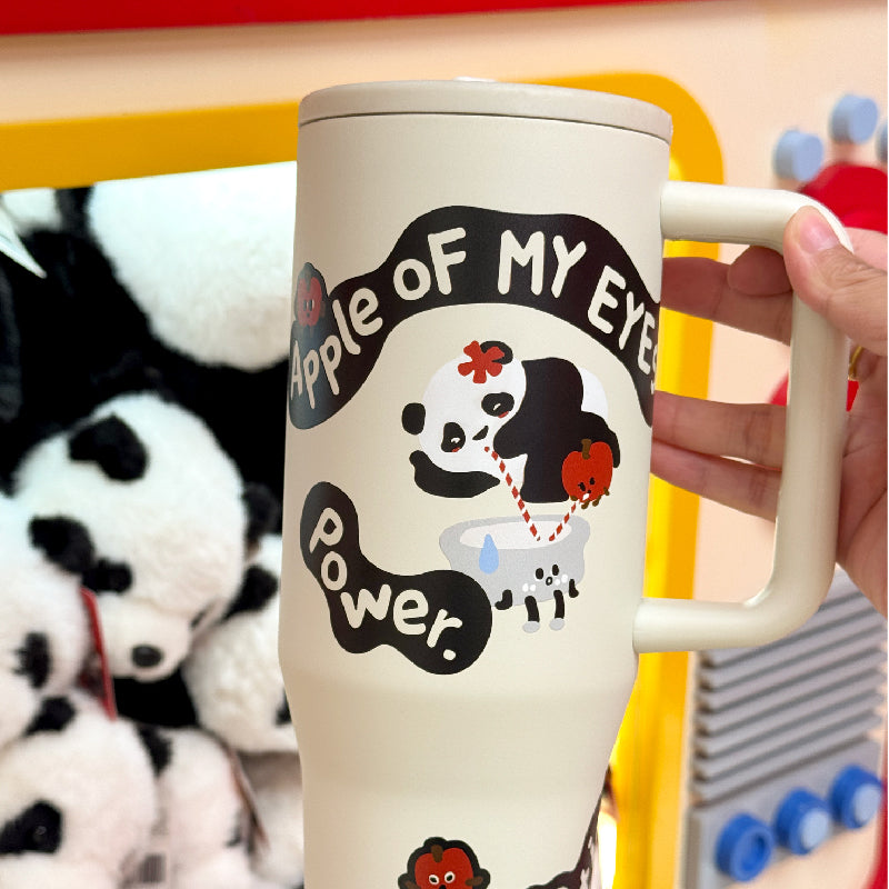 Panda Car Tumbler with Handle and Straw