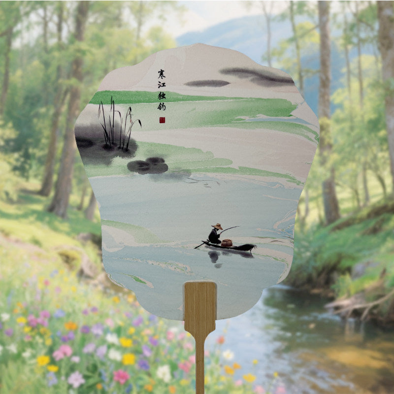 Heritage Marbled Lacquer Fan – Ink Wash Round Hand Fan for Hanfu Photo Props Chinese Classic Gift