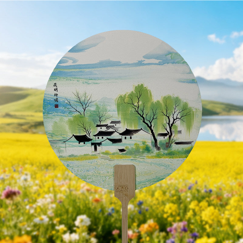 Heritage Marbled Lacquer Fan – Ink Wash Round Hand Fan for Hanfu Photo Props Chinese Classic Gift