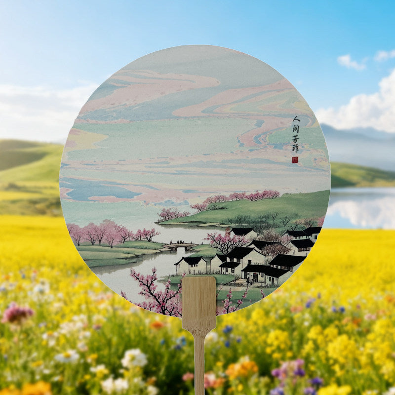 Heritage Marbled Lacquer Fan – Ink Wash Round Hand Fan for Hanfu Photo Props Chinese Classic Gift