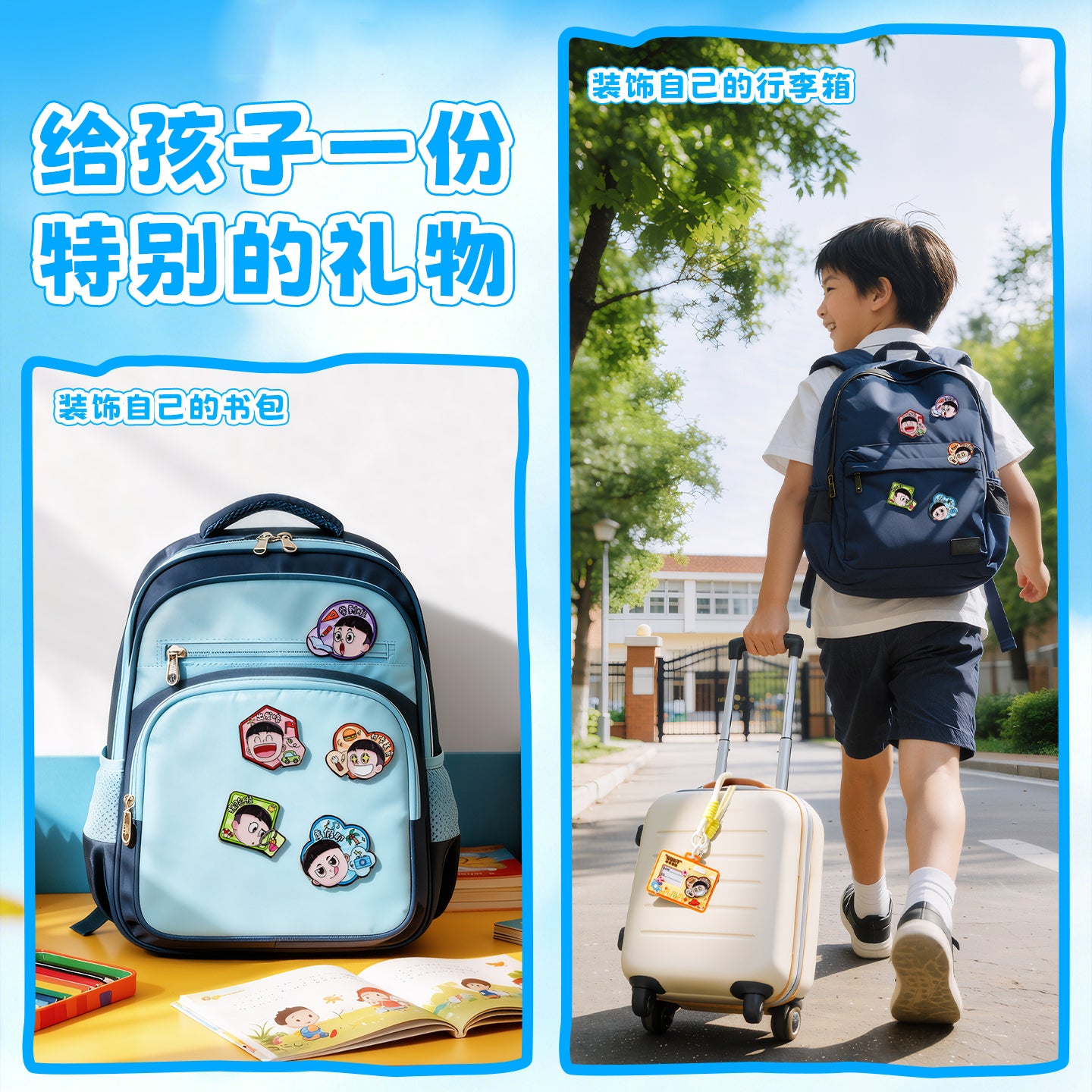 New Big Head Son and Small Head Dad Badge Luggage Tag Pendant Set