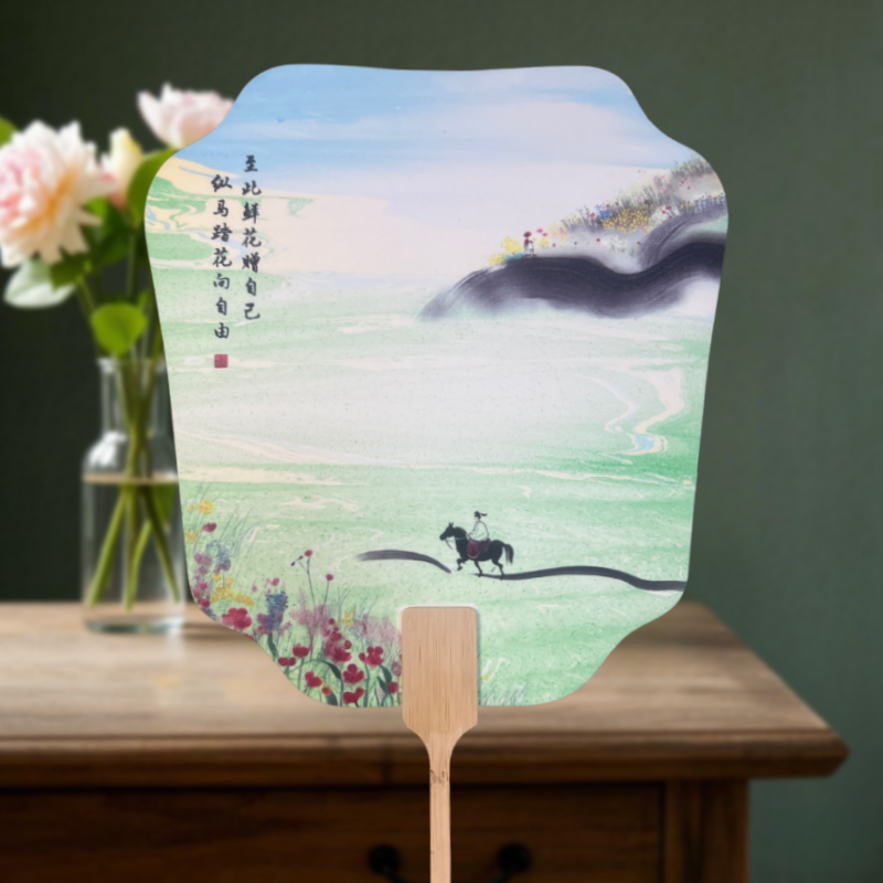 Heritage Marbled Lacquer Fan – Ink Wash Round Hand Fan for Hanfu Photo Props Chinese Classic Gift