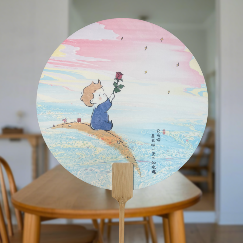 Heritage Marbled Lacquer Fan – Ink Wash Round Hand Fan for Hanfu Photo Props Chinese Classic Gift