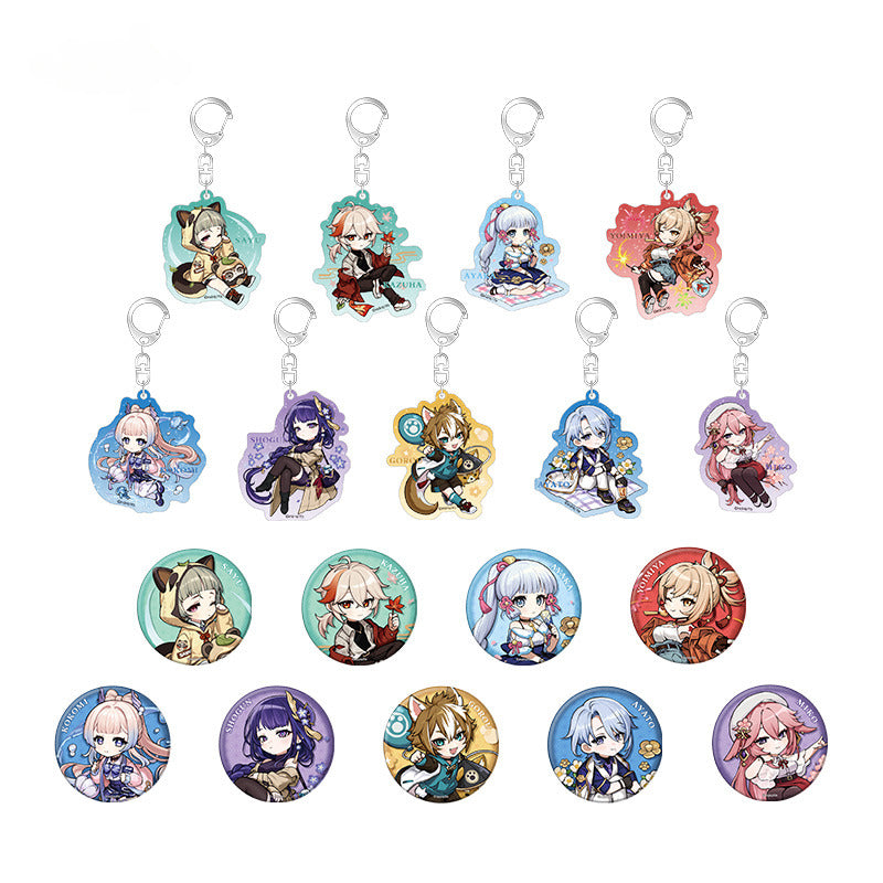 Genshin Impact Chibi Character Badge Pendant Picnic Theme Series