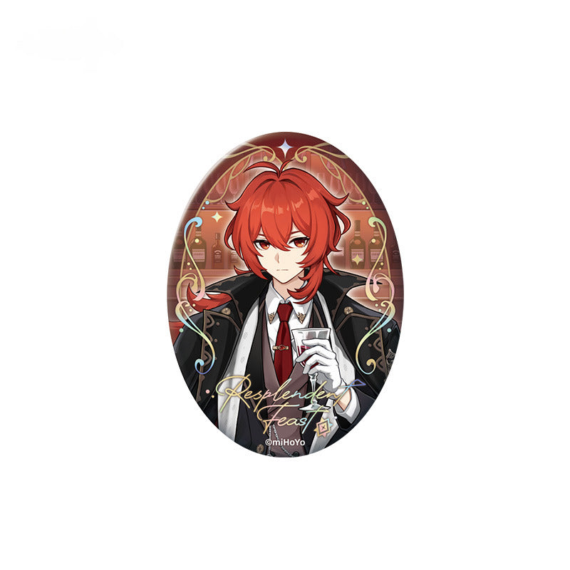Genshin Impact Badge Standee Stamp Photo Frame Stick-it Storage Cloth Movable Metal Badge Diluc - Glistening Night Banquet Series