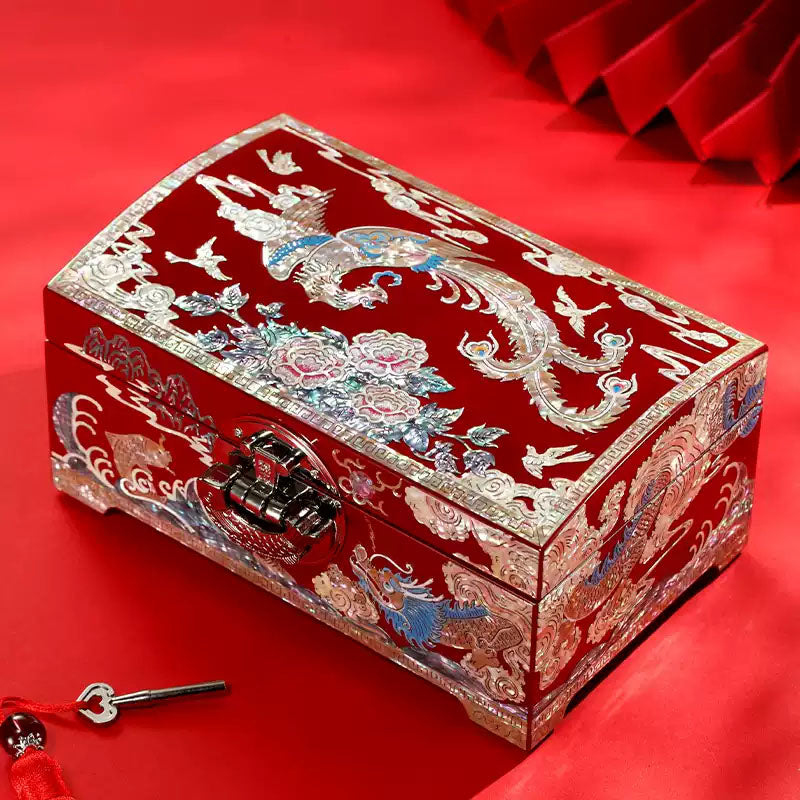Chinese Heritage Lacquer Jewelry Box – Premium Mother-of-Pearl Inlay for Wedding Gifts & Jewelry Storage