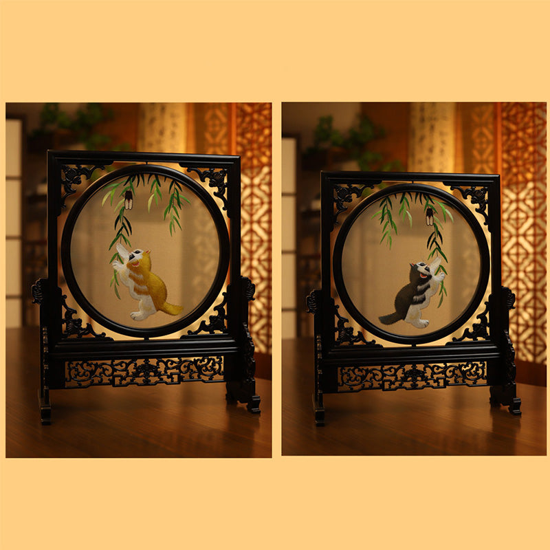Double-Sided Silk Cat Embroidery - Multicolor Suzhou Style Art Display Heritage Folk Craft Collectible