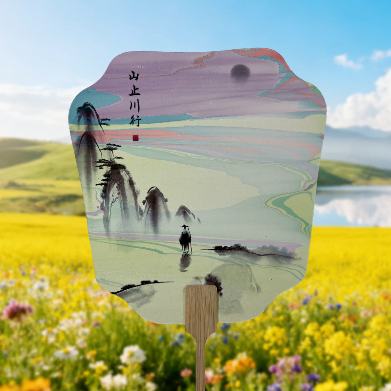 Heritage Marbled Lacquer Fan – Ink Wash Round Hand Fan for Hanfu Photo Props Chinese Classic Gift