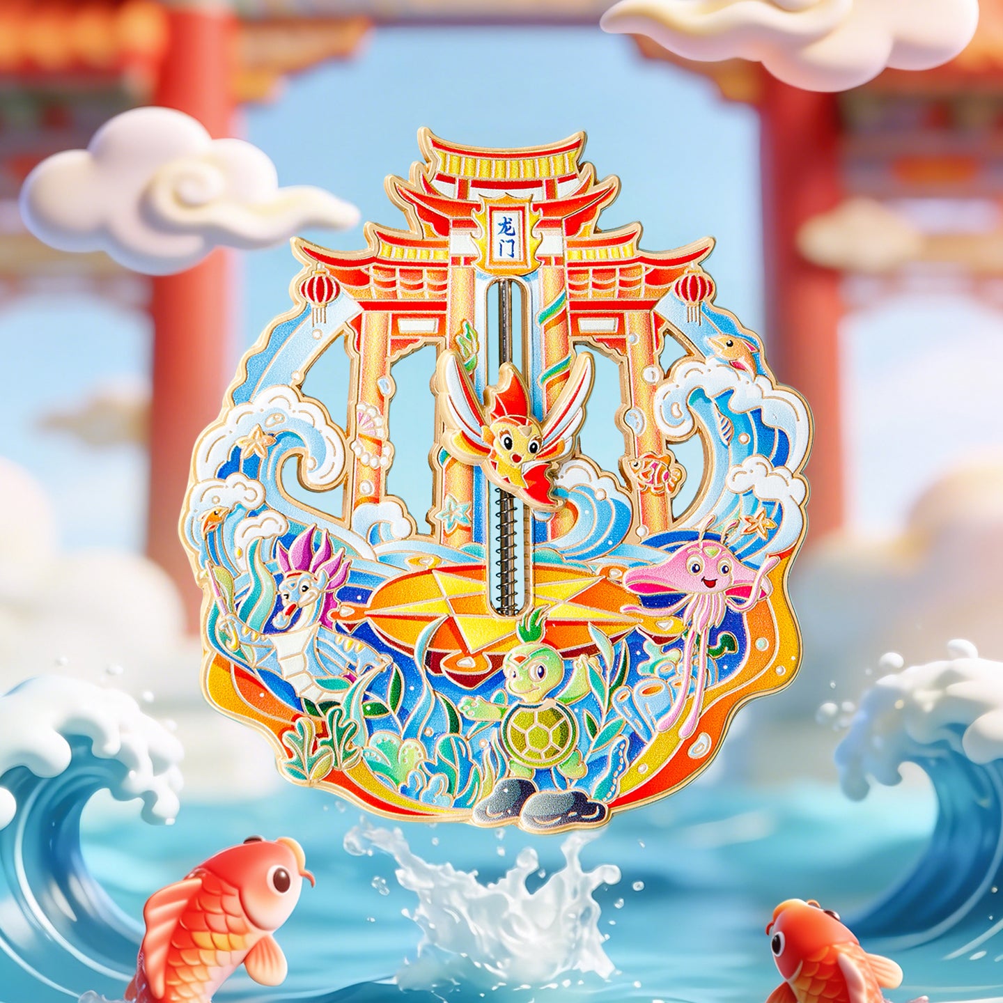 Leaping over the Dragon Gate - Little Carp's Adventure Fridge Magnet