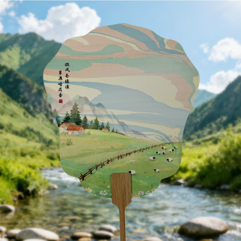 Heritage Marbled Lacquer Fan – Ink Wash Round Hand Fan for Hanfu Photo Props Chinese Classic Gift