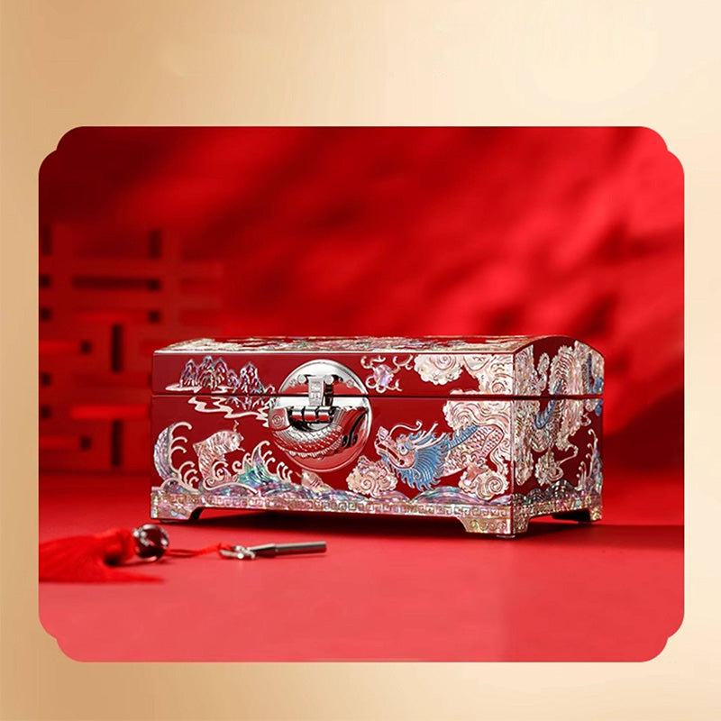 Chinese Heritage Lacquer Jewelry Box – Premium Mother-of-Pearl Inlay for Wedding Gifts & Jewelry Storage