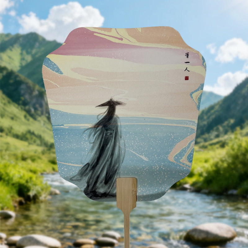 Heritage Marbled Lacquer Fan – Ink Wash Round Hand Fan for Hanfu Photo Props Chinese Classic Gift