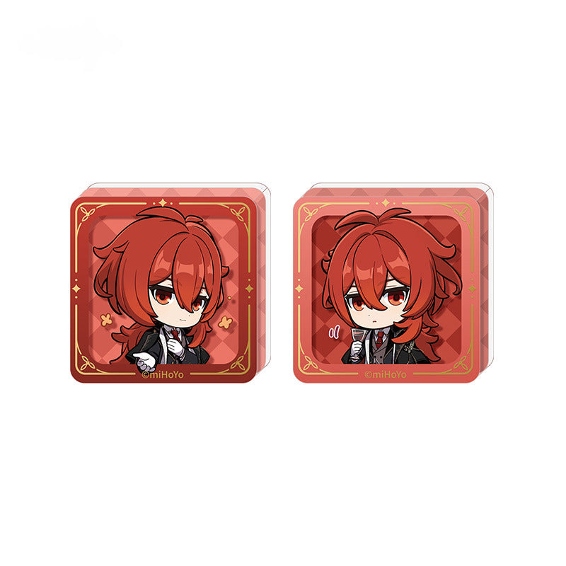 Genshin Impact Badge Standee Stamp Photo Frame Stick-it Storage Cloth Movable Metal Badge Diluc - Glistening Night Banquet Series
