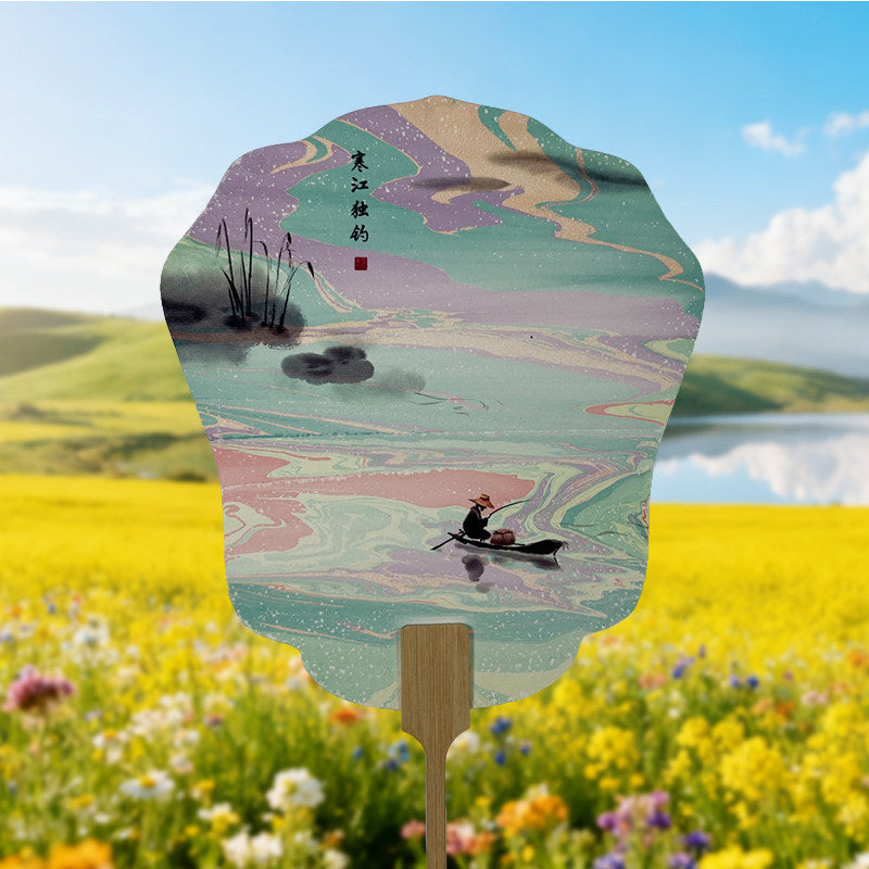 Heritage Marbled Lacquer Fan – Ink Wash Round Hand Fan for Hanfu Photo Props Chinese Classic Gift