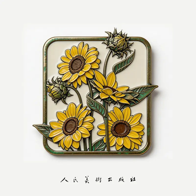 Bronze and Sunflower Resin Fridge Magnet Inspired by Classic Chinese Literature