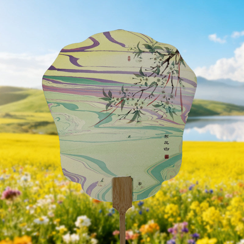 Heritage Marbled Lacquer Fan – Ink Wash Round Hand Fan for Hanfu Photo Props Chinese Classic Gift