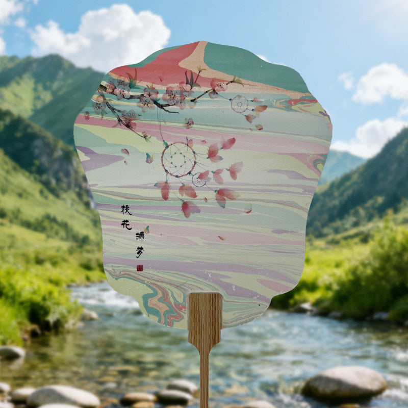 Heritage Marbled Lacquer Fan – Ink Wash Round Hand Fan for Hanfu Photo Props Chinese Classic Gift