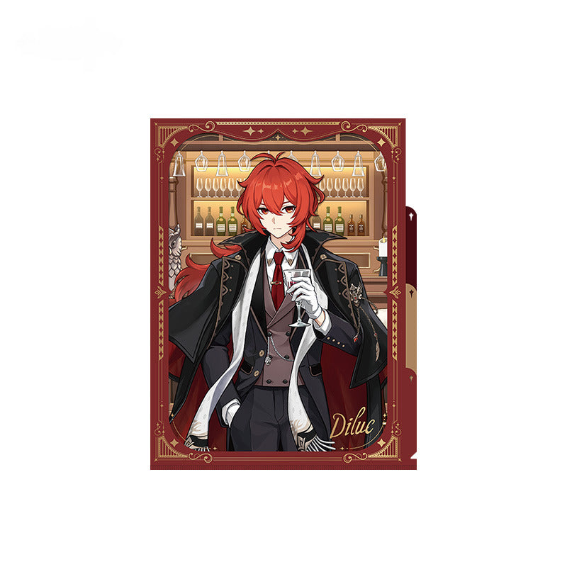 Genshin Impact Badge Standee Stamp Photo Frame Stick-it Storage Cloth Movable Metal Badge Diluc - Glistening Night Banquet Series