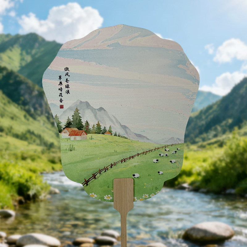 Heritage Marbled Lacquer Fan – Ink Wash Round Hand Fan for Hanfu Photo Props Chinese Classic Gift