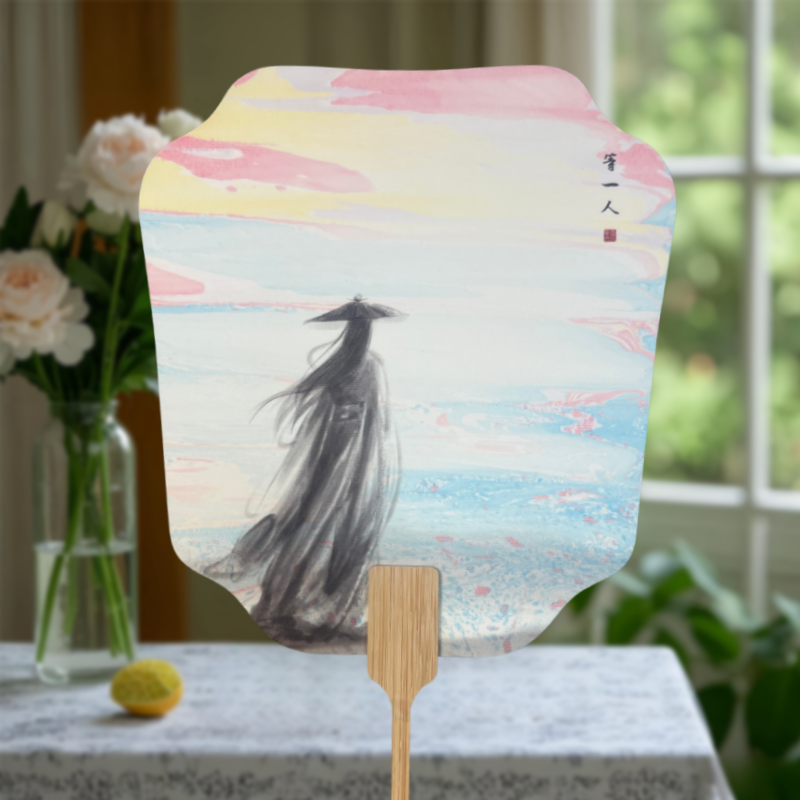 Heritage Marbled Lacquer Fan – Ink Wash Round Hand Fan for Hanfu Photo Props Chinese Classic Gift