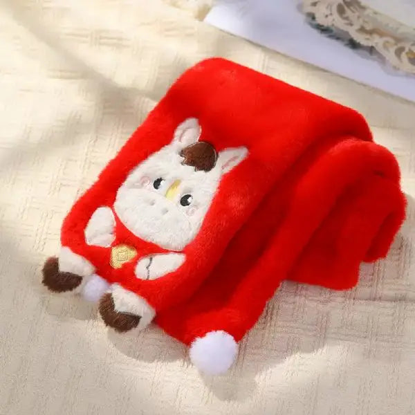 Plush scarf with little horse embroidery