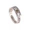 Link Click Time Link Combination Ring - Cheng Xiaoshi Version. 925 sterling silver ring with golden daisy birth flower, engraved "PAST OR FUTURE, LET THEM BE".