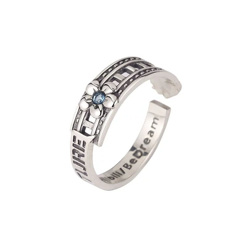 Official Link Click  Combination Ring - Lu Guang Version. 925 sterling silver ring with blue cubic zirconia, filmstrip design, engraved 