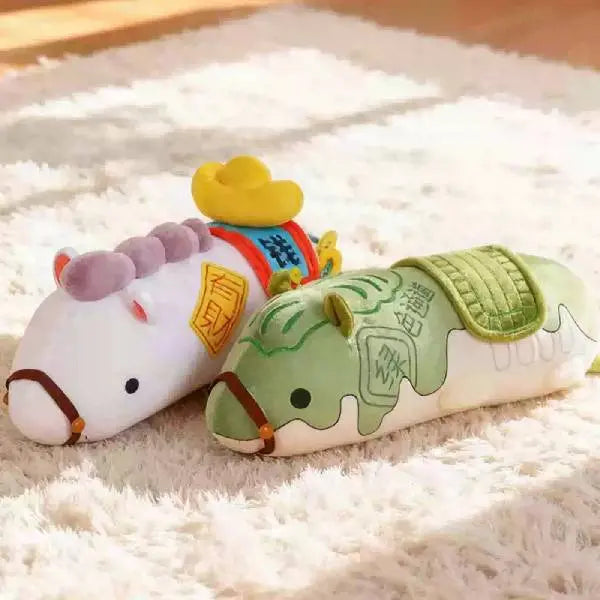 A round, chubby horse-shaped plush toy