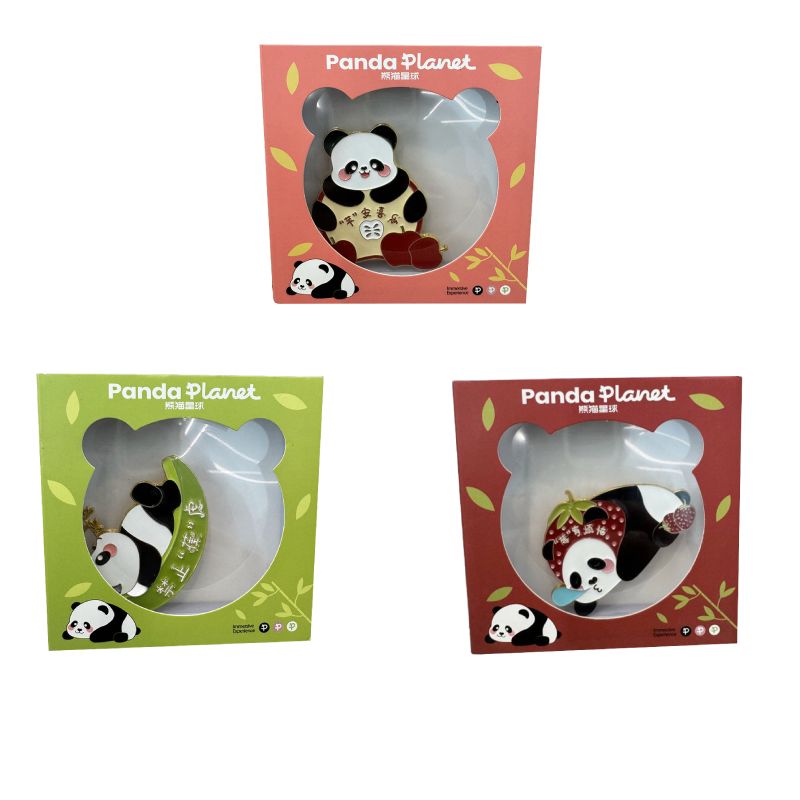 Official CCTV iPanda Fruit Pun series magnets: Apple, Banana, and Strawberry panda styles