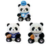 CCTV iPanda -Three sporty panda plush toys holding a basketball, tennis racket, and rugby ball.